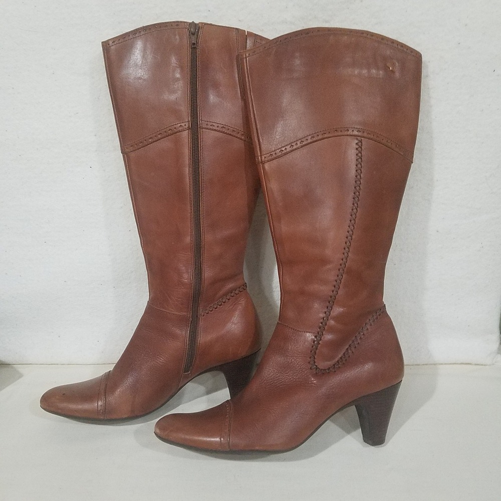 Pikolinos Brown‎ Leather Knee High Boots Side Zip Stacked Heel Women 9M